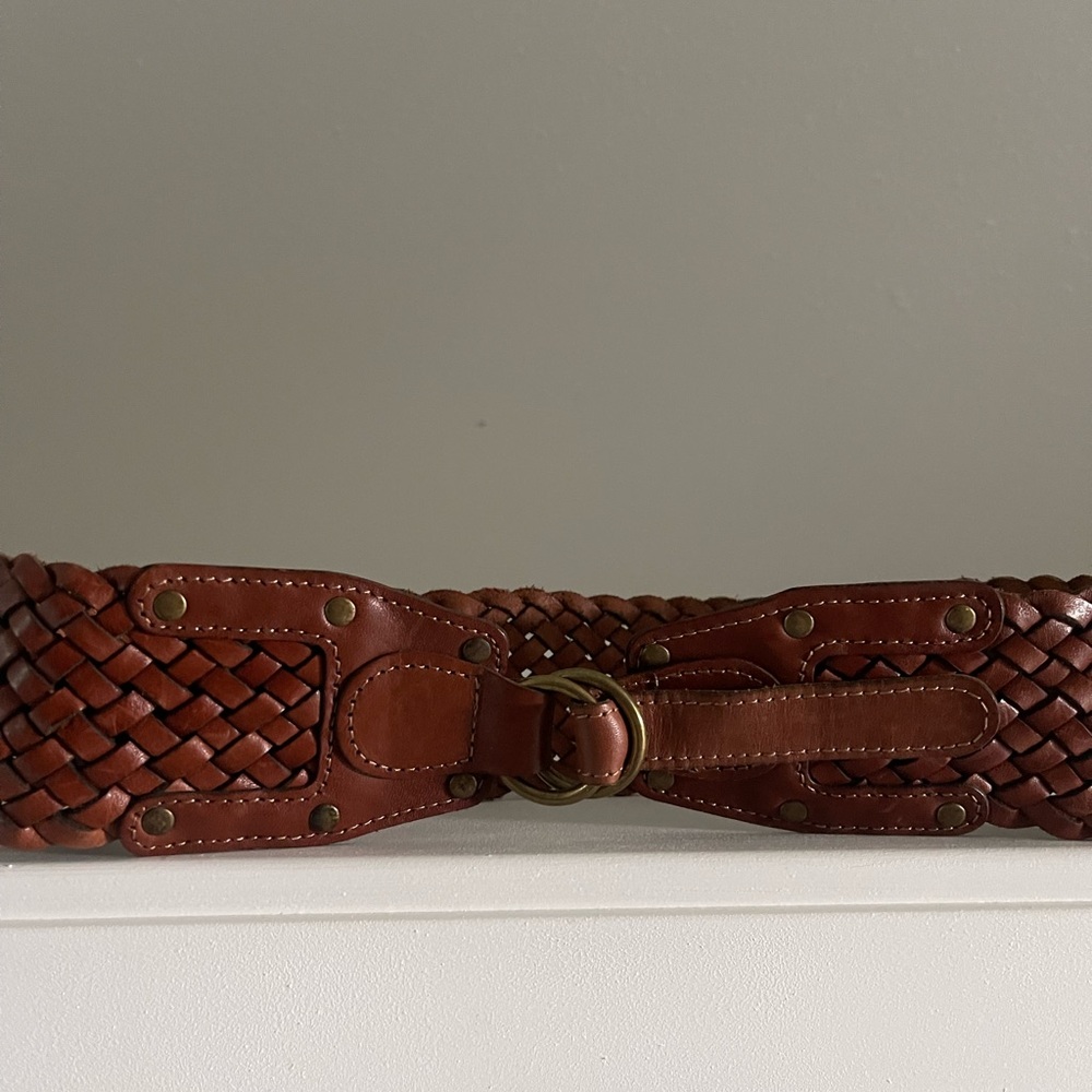 Massimo Dutti Brown Braided Leather Belt